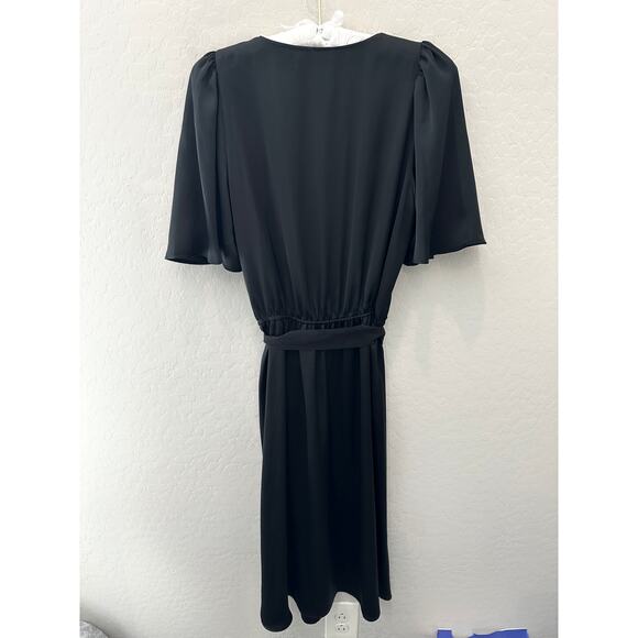 BANANA REPUBLIC | Black Midi Dress Flutter Sleeve V-Neck | Size Small Tall - Picture 5 of 7